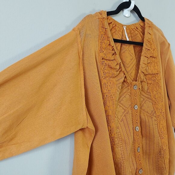 Free People Women Mae Top Medium Vneck Floral Embroidery Flowy Raw Lace Trim - Picture 5 of 13